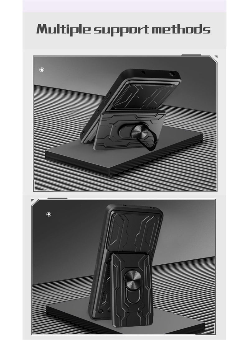 جراب شيلد لـ Redmi Note Note 15 5G بحماية كاملة ضد الصدمات وغطاء كاميرا متحرك مع دبلة معدنية وحافظة بطاقات - Image 5